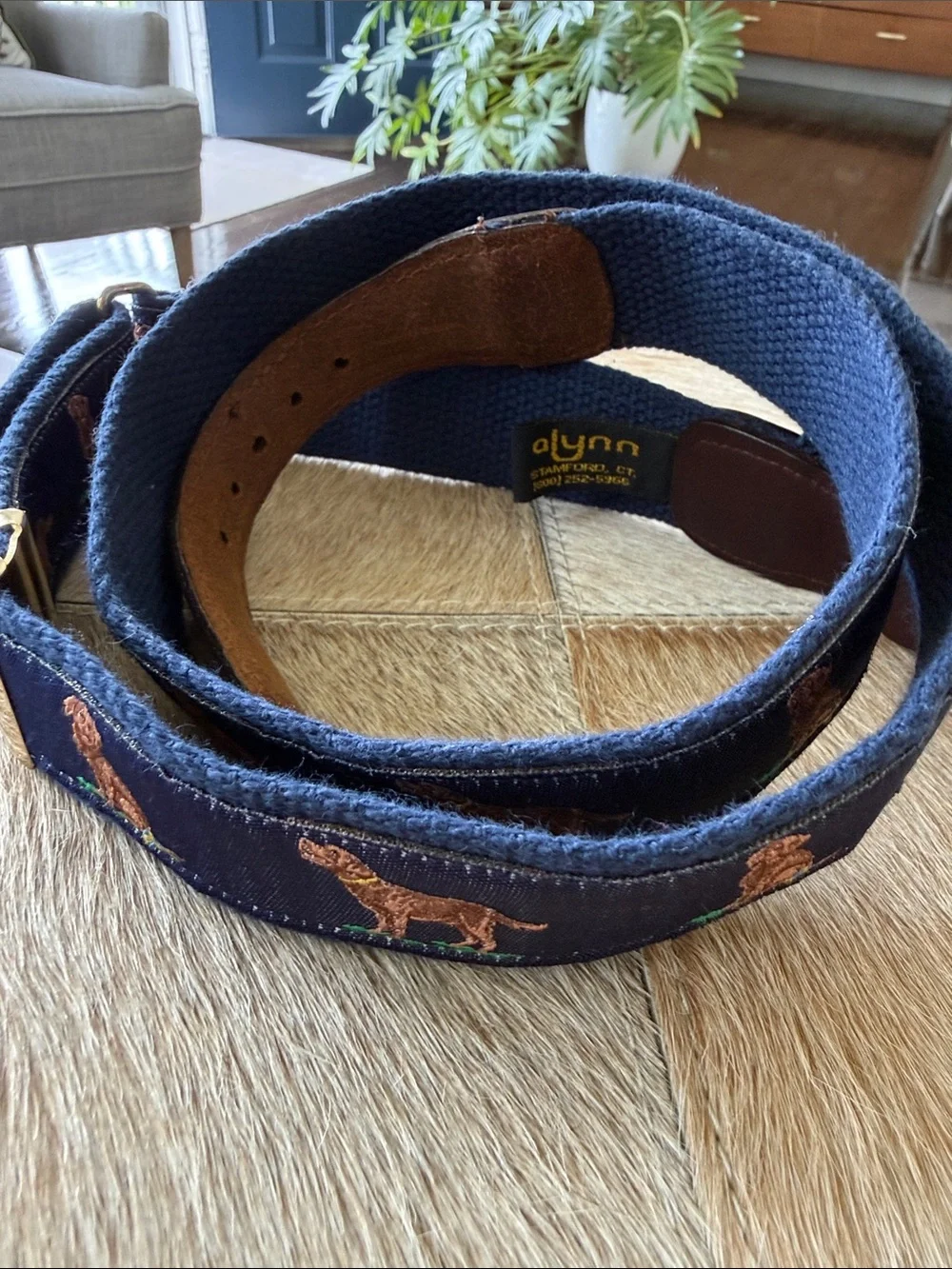 Alynn Preppy Brown Lab Dog Adjustable Belt 29-42”